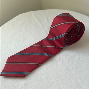 Dior Red Striped Silk Tie with Navy and Gray Accents